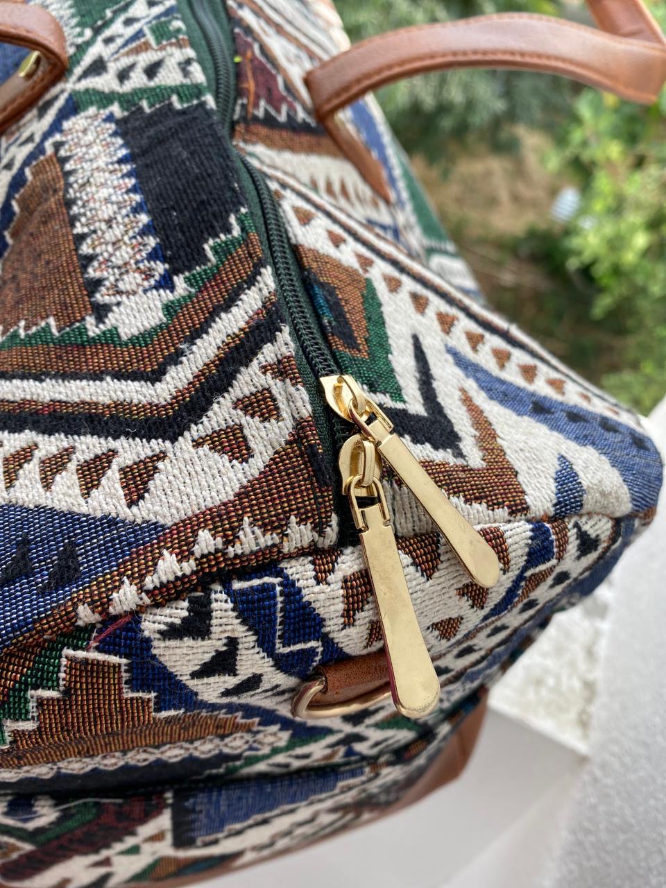 Brown duffle bag