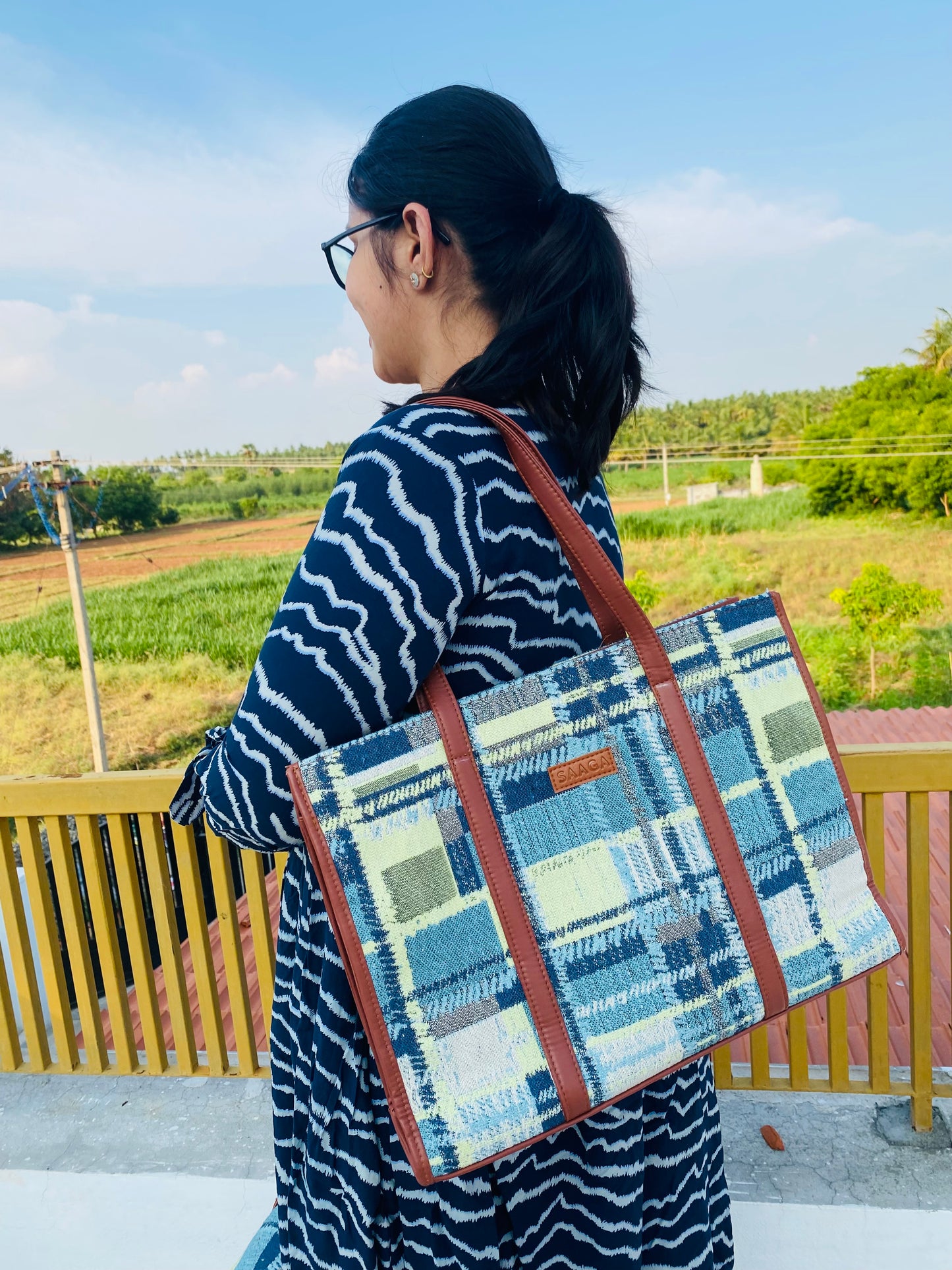 Blue abstract diaper tote