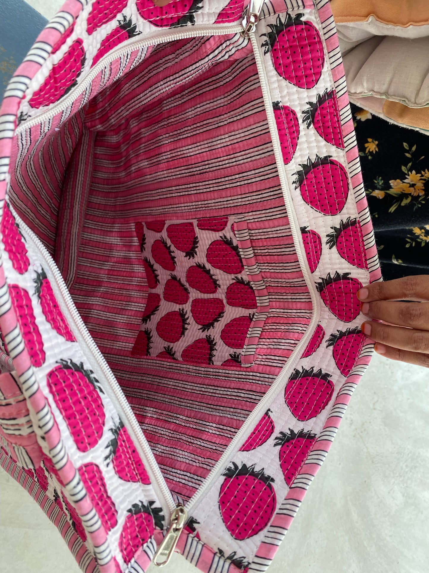 Strawberry quilted tote