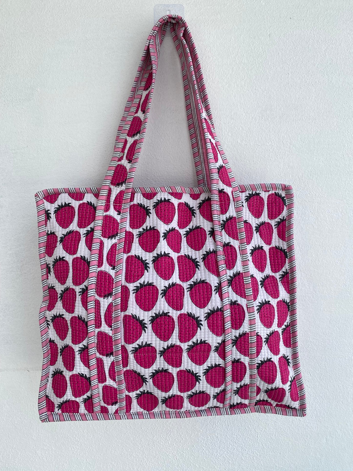 Strawberry quilted tote