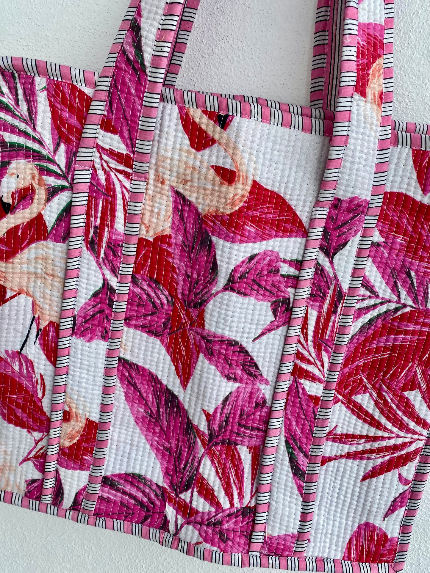 Pink flamingo quilted tote