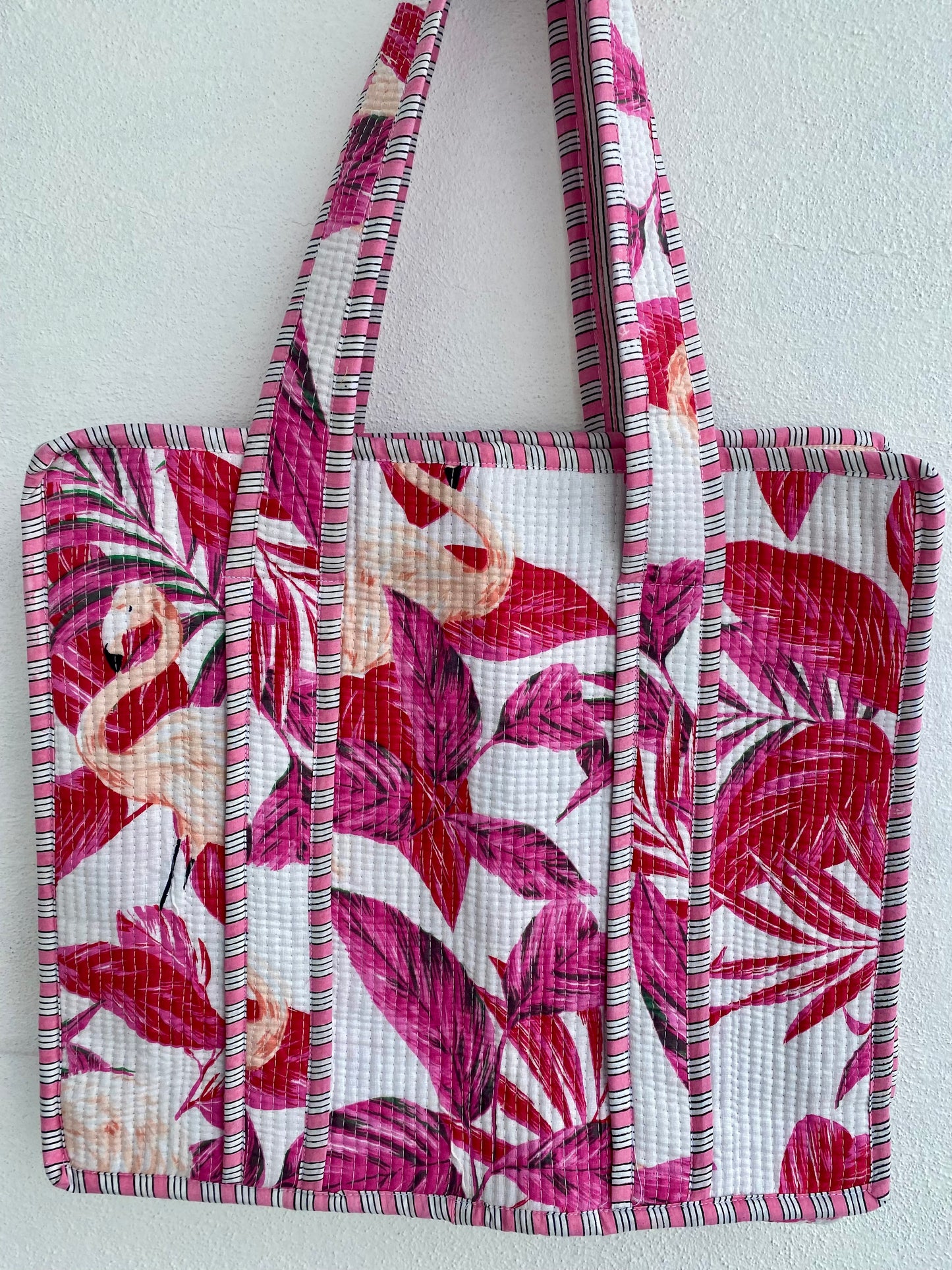Pink flamingo quilted tote