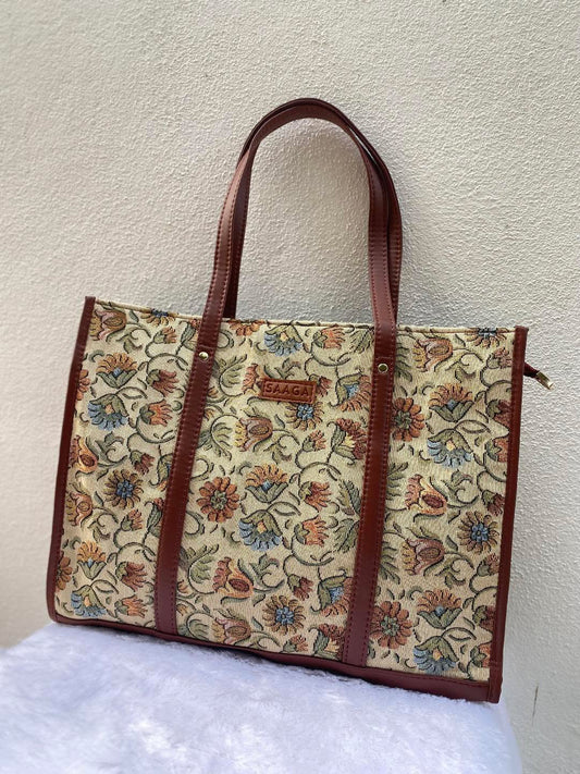Beige floral diaper bag