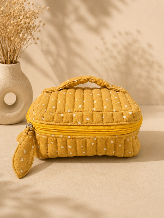 Yellow polka makeup pouch